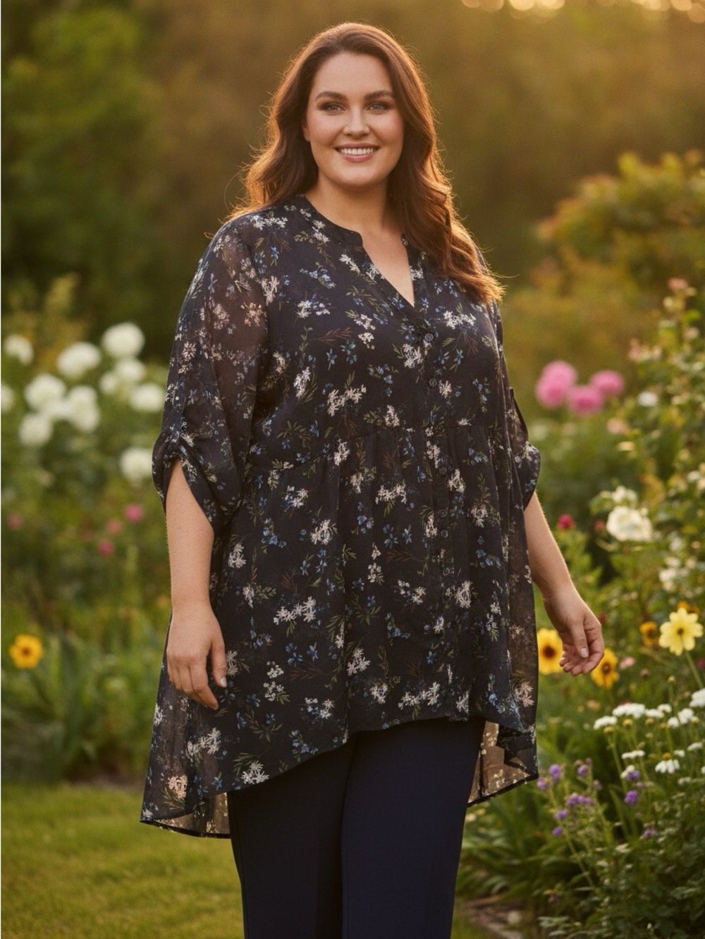 Mauve Women’s Floral Button Down Blouse Top 2x